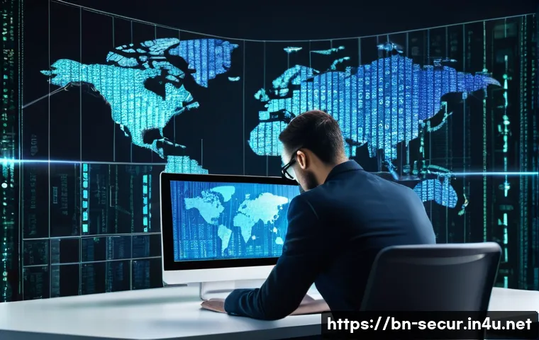정보보안학 디지털 인증서 - A professional digital security expert in a modern office environment, analyzing digital certificate...