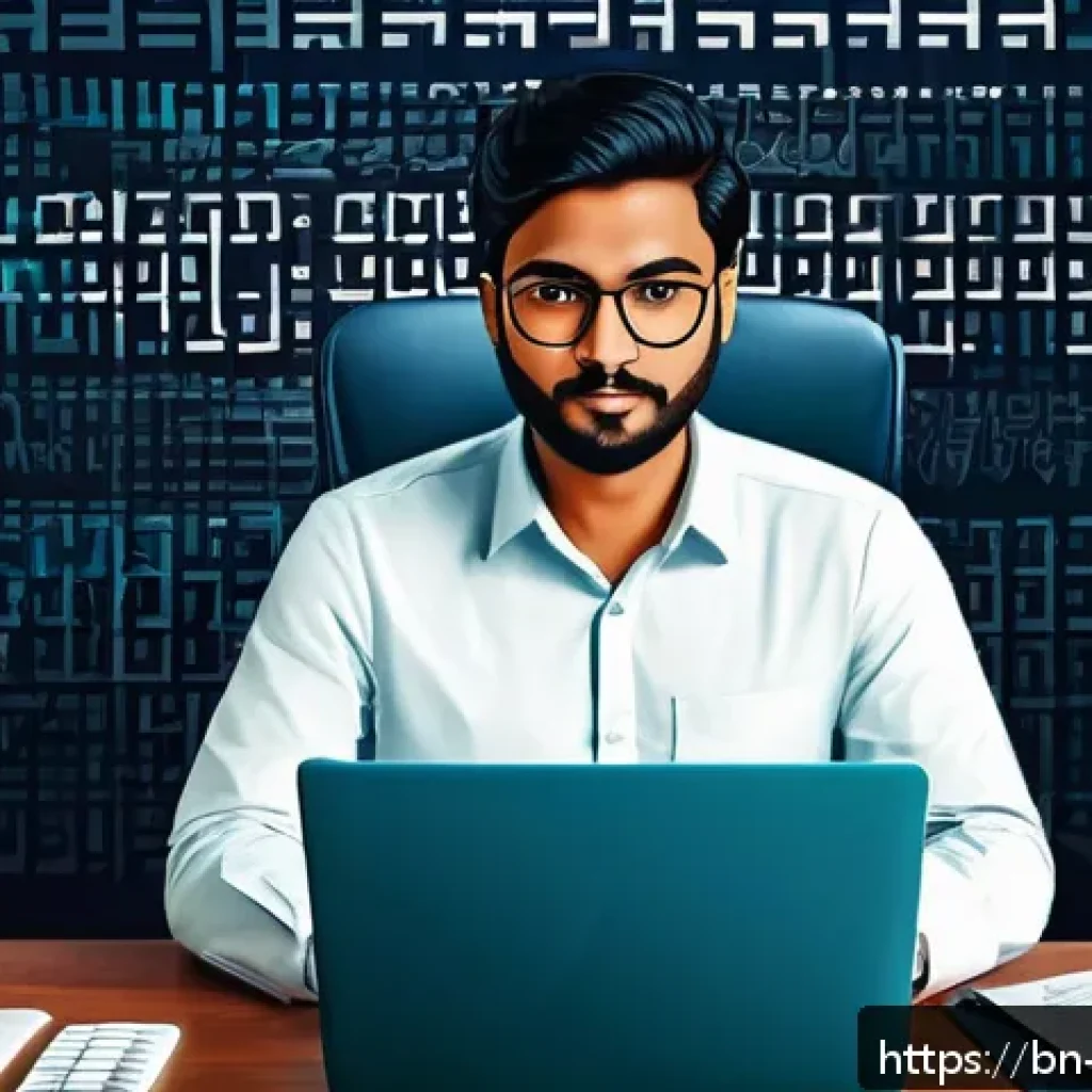 정보보안학 보안 취약점 대응 - A detailed illustration of a Bengali man sitting at a desk in a modern home office, focused on creat...