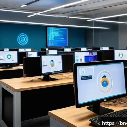 정보보안학 키 관리 - A modern office environment with diverse Bengali professionals engaged in a cybersecurity training s...