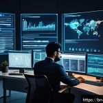 정보보안학 공개키 암호화 - A detailed digital illustration of a Bengali cybersecurity expert sitting at a modern workstation, a...