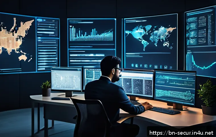 정보보안학 공개키 암호화 - A detailed digital illustration of a Bengali cybersecurity expert sitting at a modern workstation, a...