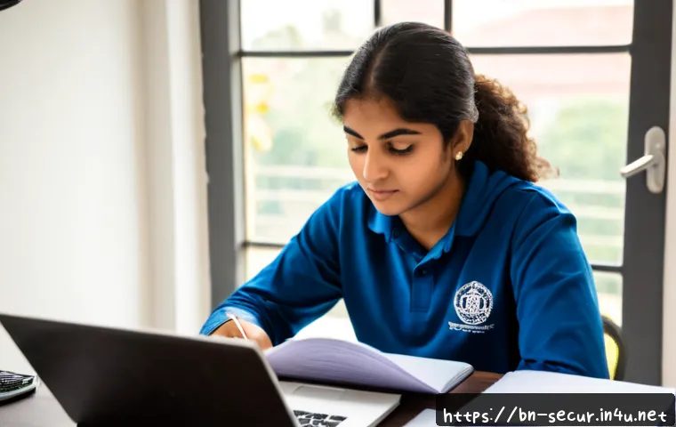 Home 17 정보보안학 보안 전문가 자격증 - Photorealistic cybersecurity certification study scene, a focused South Asian university student at ...